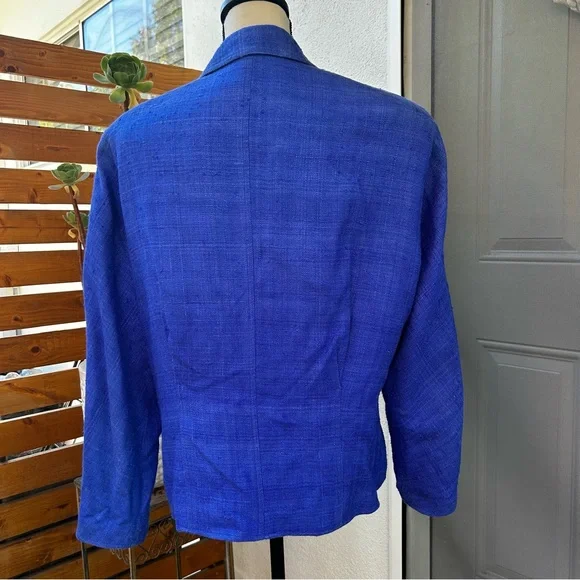 CiaoSport Ltd Vintage Silk Blue Jacket Polka Dot Pocket Handkerchief Accent Sz 8 - Picture 2 of 10